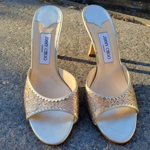 Jimmy Choo Gold Snakeskin Sandals